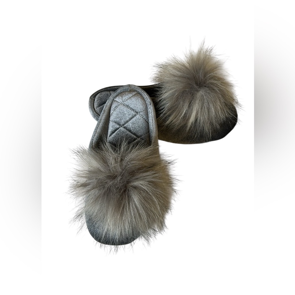 NWOT INC Size 7/8 M Women’s Silver Velvet Pom Pom Ballerina Slippers